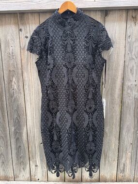 Maslavi by Jovani Lace High Neck Short Dress Black Size 18